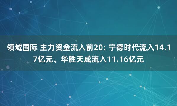 领域国际 主力资金流入前20: 宁德时代流入14.17亿元、华胜天成流入11.16亿元